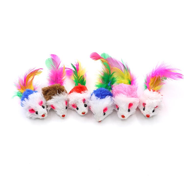 Colorful Feather Tail Plush Mouse Cat Toy