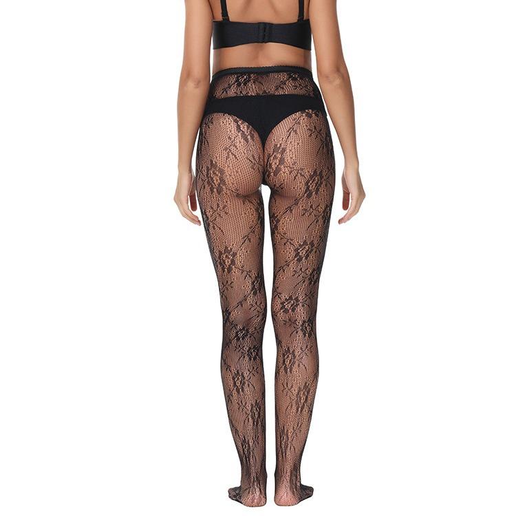 Spring and Summer Thin Four-season Base Stockings with Floral Pattern, Black Long Jacquard Hollow Lace Stockings3078