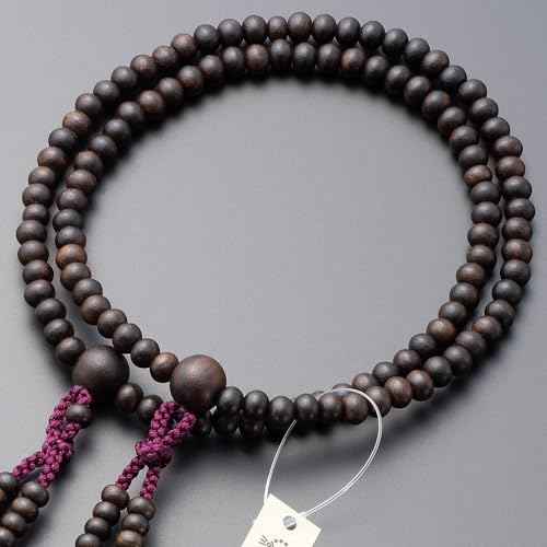 Buddhist Altar Shop Takita Shoten Shingon Buddhist Prayer Beads for Women, Striped Ebony (Matte Polished), 8 inches, with Silk Flower Brahma Tassel an