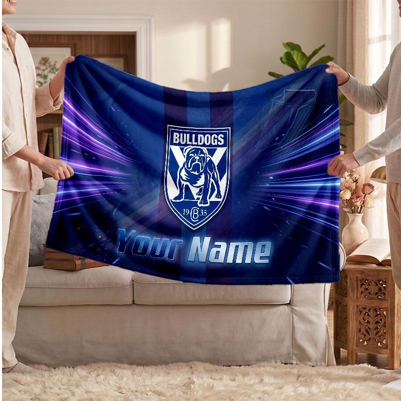 Canterbury-Bankstown Bulldogs Flannel Blanket, Custom Name Text Personalized Soft Throw Blanket Home Decor Gift