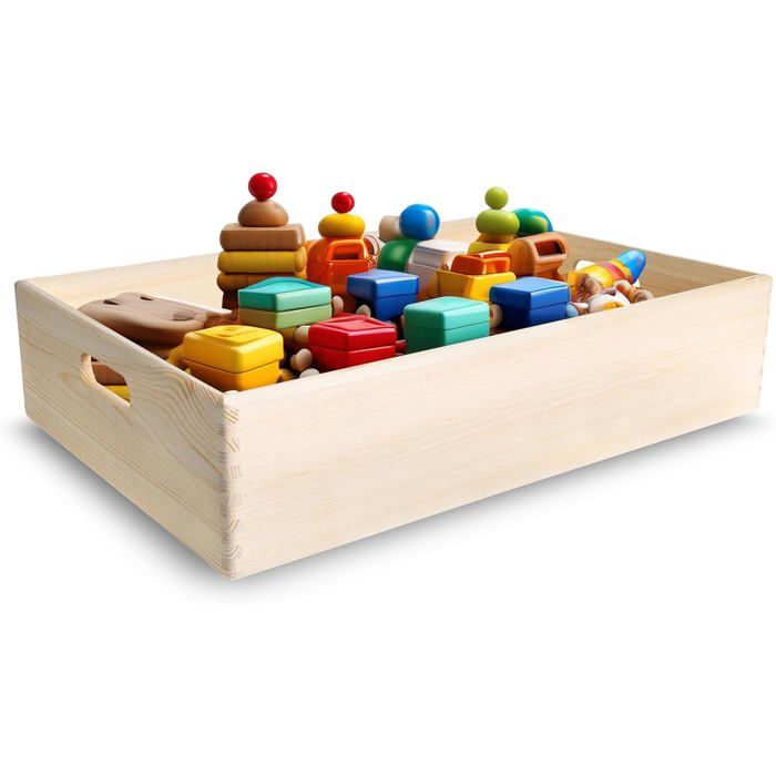 Caisse de rangement - CREATIVE DECO - Plateau avec Poignées - 60 x 40 x 13,5 cm - Bois de pin - Personnalisable