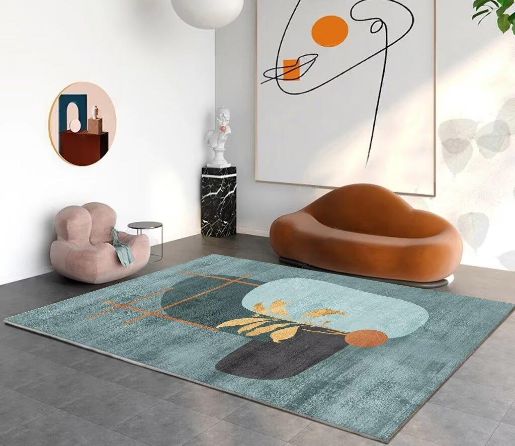 Light Luxury Geometric Rugs for Living Room Nordic Style Easy Clean Sofa Area Non-slip Floor Mat Bedroom Lounge Carpet Washable