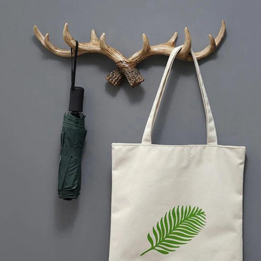 Wall Mounted Deer Horn Decorative Hook Resin Wall Keys Holder Craft Antler Statue  Clothes