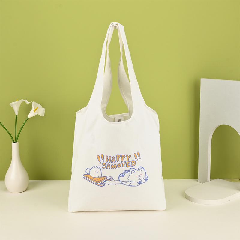 Zuiver Wit Canvas Tote Bag met Logo Bedrukking – Grote Capaciteit, Enkel Schouderontwerp