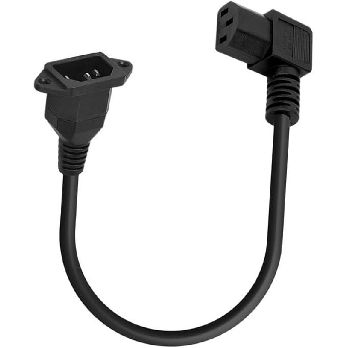 C14 to C13 Panel Mount Power Cable, 90 Degree Left IEC 320 C13 Female to C14 Male PDU Power Supply Extension Cord, for Computer LED HDTV Monitor and
