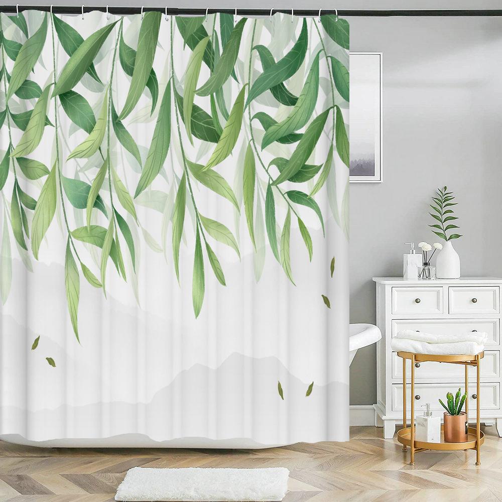Green Plant Leaf Vines Flowers Shower Curtain Modern Nordic Minimalist Printed Polyster Home Decor Bathroom Curtain with Hooks
