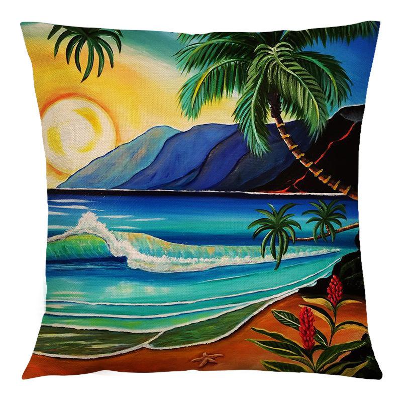 Summer Beach Landscape Retro Cushion Cover 45x45cm Polyester Pillowcase Home Decor Sofa Chair Waist Cushion Cushion Cover