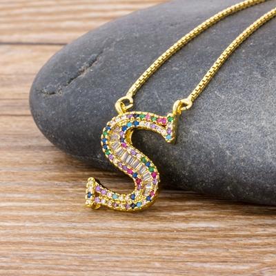 New Arrival Fashion Special Custom Design 26 Initial Letters Necklace Copper CZ Rainbow Pendant Best Family Name Jewelry Gift