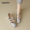 Augustine silver single shoes women's summer 2025 new French light mouth ballet with skirt thick heel Mary Jane sandals