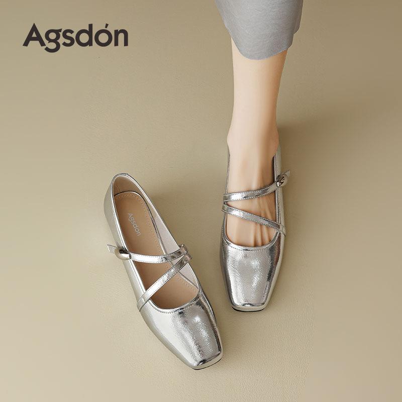 Augustine silver single shoes women's summer 2025 new French light mouth ballet with skirt thick heel Mary Jane sandals