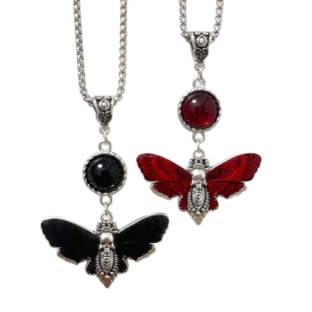 Gothic Skull Red Fly Earrings Necklace With Alloy Pendant For Halloween Costume Accessory