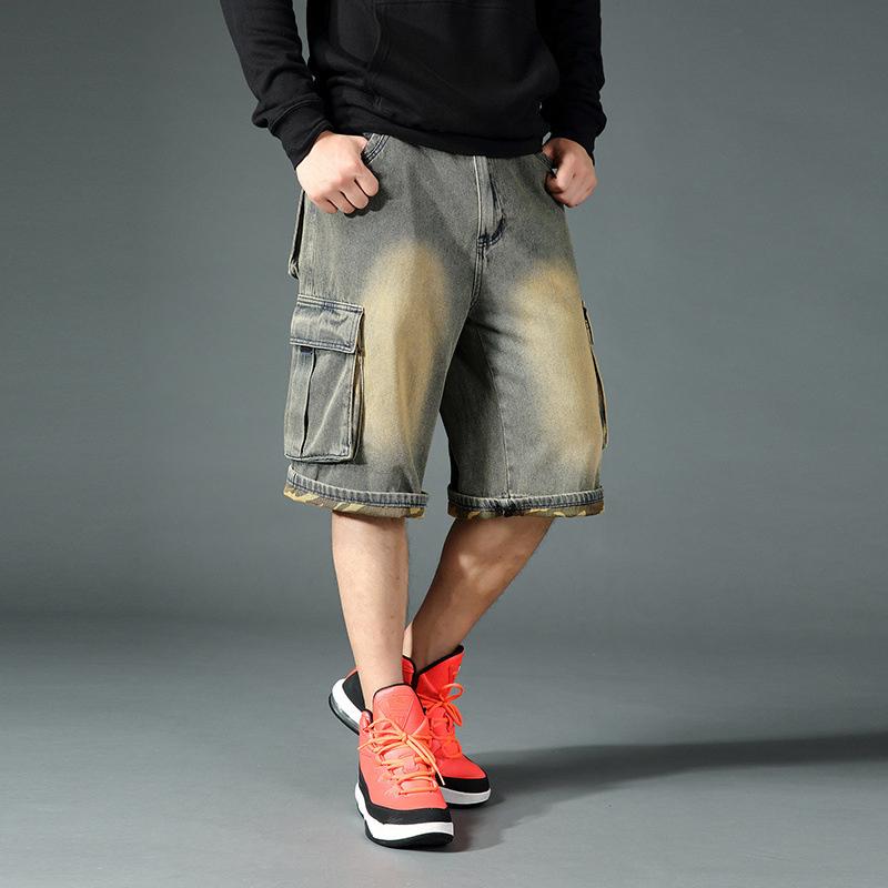 Men's Denim Shorts Summer Loose Multi-pocket  Hip Hop Cropped Pants