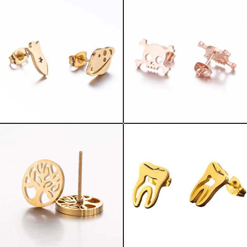 European & American Big Tree Hollow Skull Tooth Asymmetrical Stud Earrings for Halloween