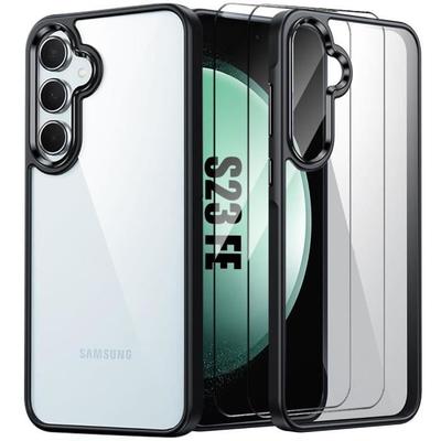 Case for Samsung Galaxy S23 FE (not for S23) with 2 Tempered Glasses, Anti-Scratch Rigid Transparent Back