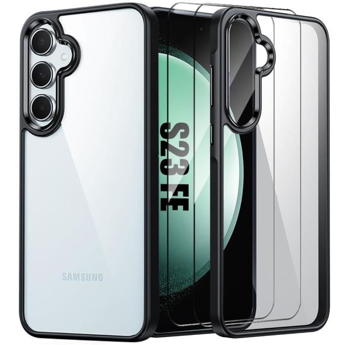 Coque pour Samsung Galaxy S23 FE (pas pour S23) avec 2 Verres Trempés, Anti-Rayures Arrière Rigide Transparent