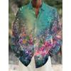 Herrenhemd Leinenhemd Blumendruck Turndown Outdoor Straße Langarm Bekleidung Leinen Mode Streetwear Designer