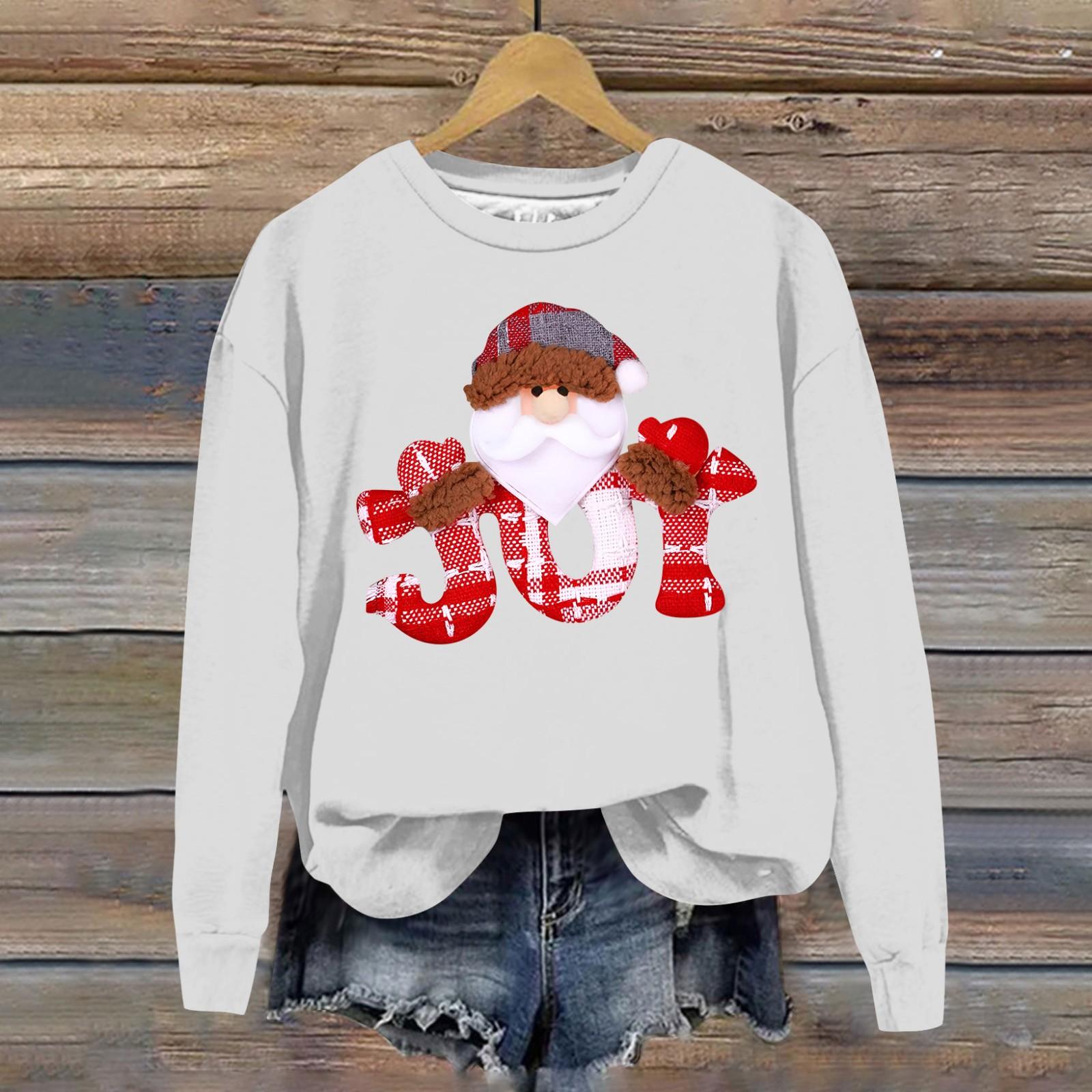 

Женская модная рождественская свободная толстовка с длинным рукавом и круглым вырезом с мелким принтом XXXL