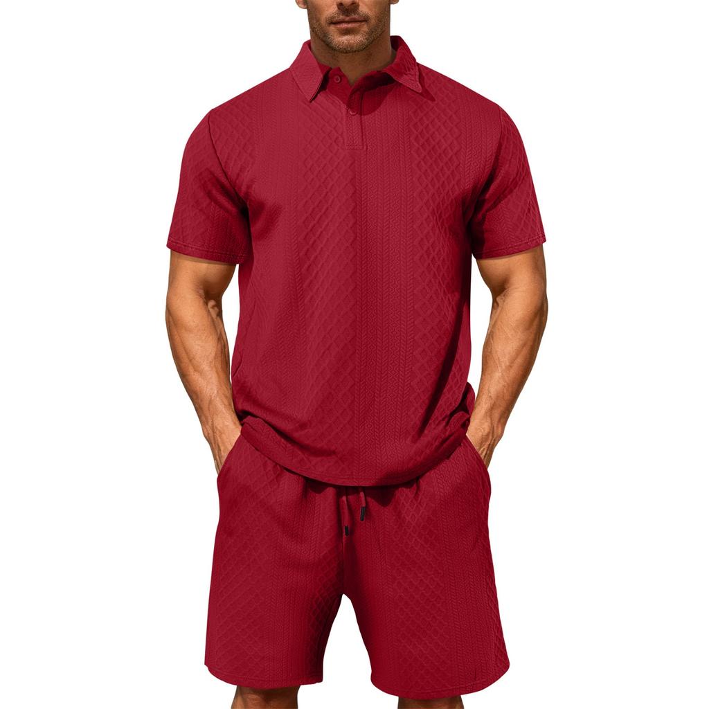 Men's New Casual Sports Thin Lapel Shirt Short Sleeve Set
