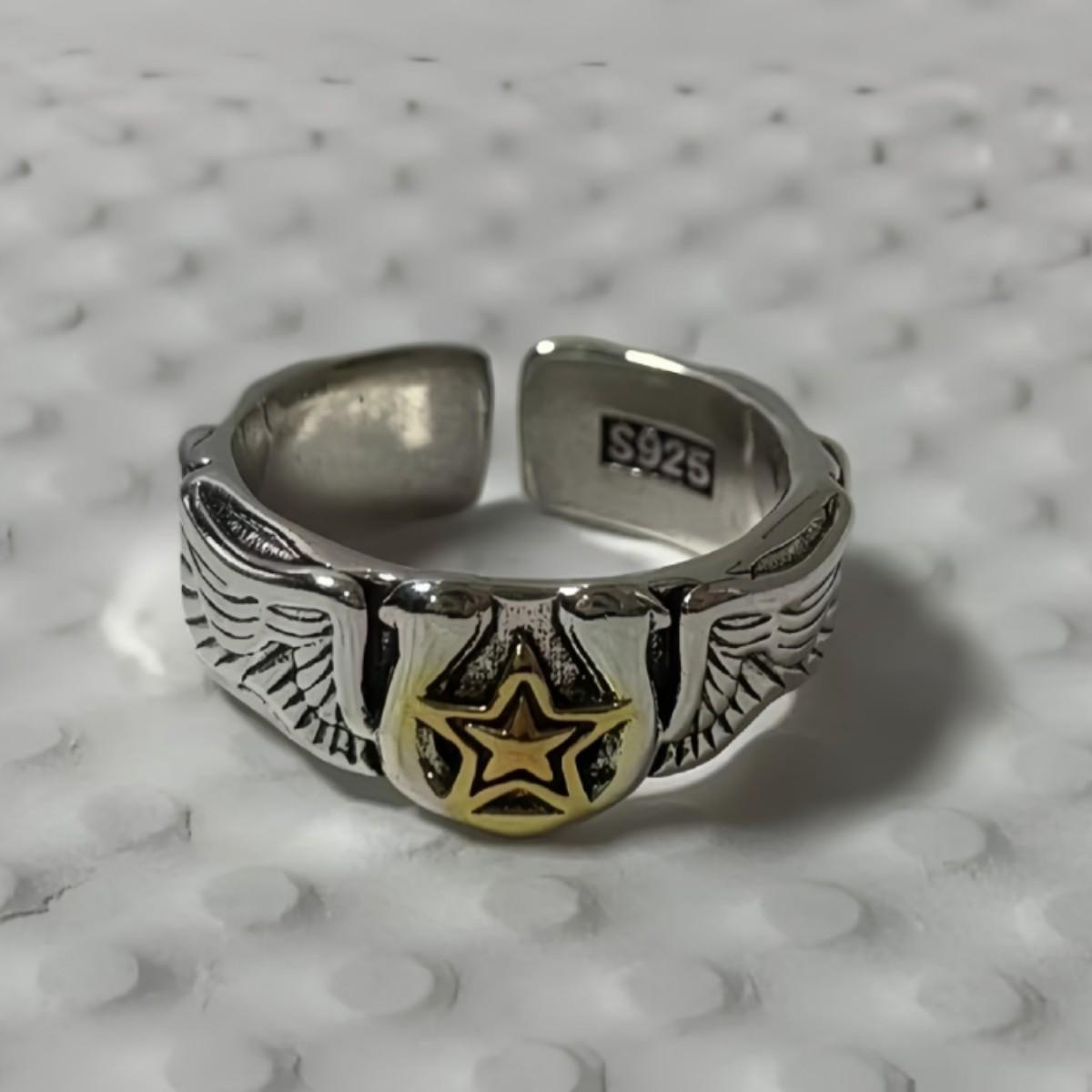 European American Retro Wings Star Adjustable Ring - Trendy & Fashionable Design античный серебряного