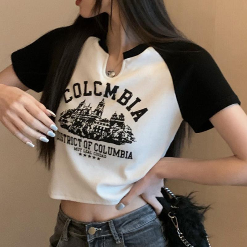 GMXIA Spice Girls V-neck mânecă scurtă tricou femei vară dulce și picant retro design scurt student topuri