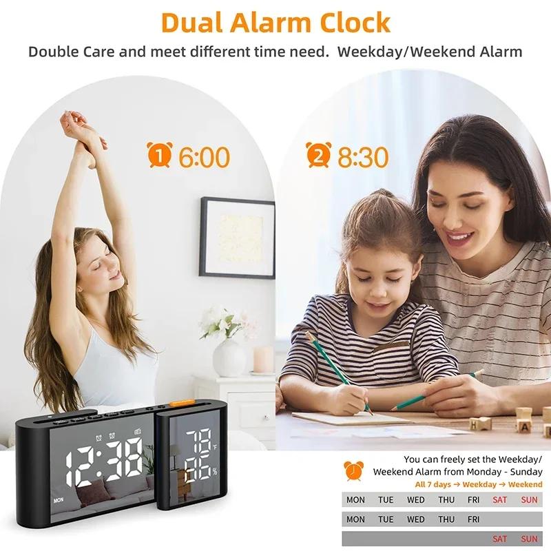 Sleek Bedside Alarm Clock Radio Large Dual Display Screen With Adjustable Brightness USB Port Sleep Timer FM76~108MHz FM Radio