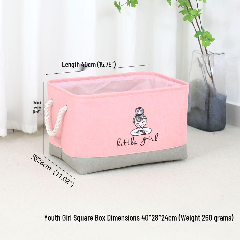 Cartoon Fabric Toy Storage Basket with Embroidery - Clothes Organizer & Laundry Hamper