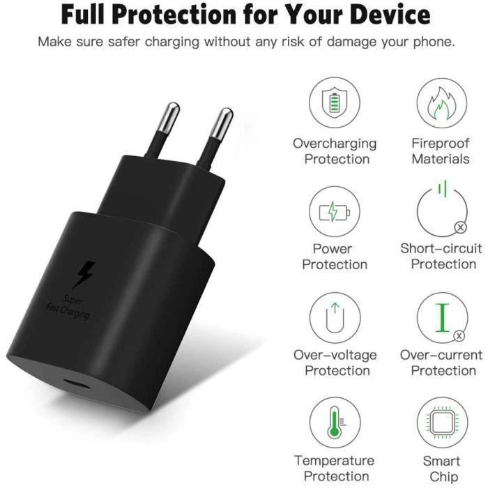 Chargeur - E.F.Connection - 25W - Câble USB-C 60W - Compatible Samsung Galaxy A05s A15 A16 A17 A25 A35 A36 A56 - Charge rapide