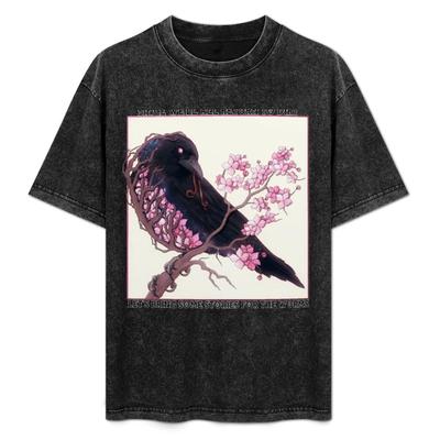 Cherry Blossom Crow with Text T-Shirt Plus Sizes Oversized T Shirt Mens T Shirt