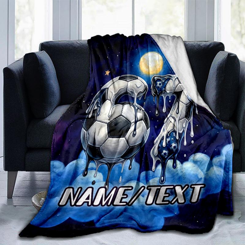 1PC Custom Name Soccer Dreams Moonlight flannel blanket versatile,all-season throw suitable for the living room,bedroom,camping,travel,and gift