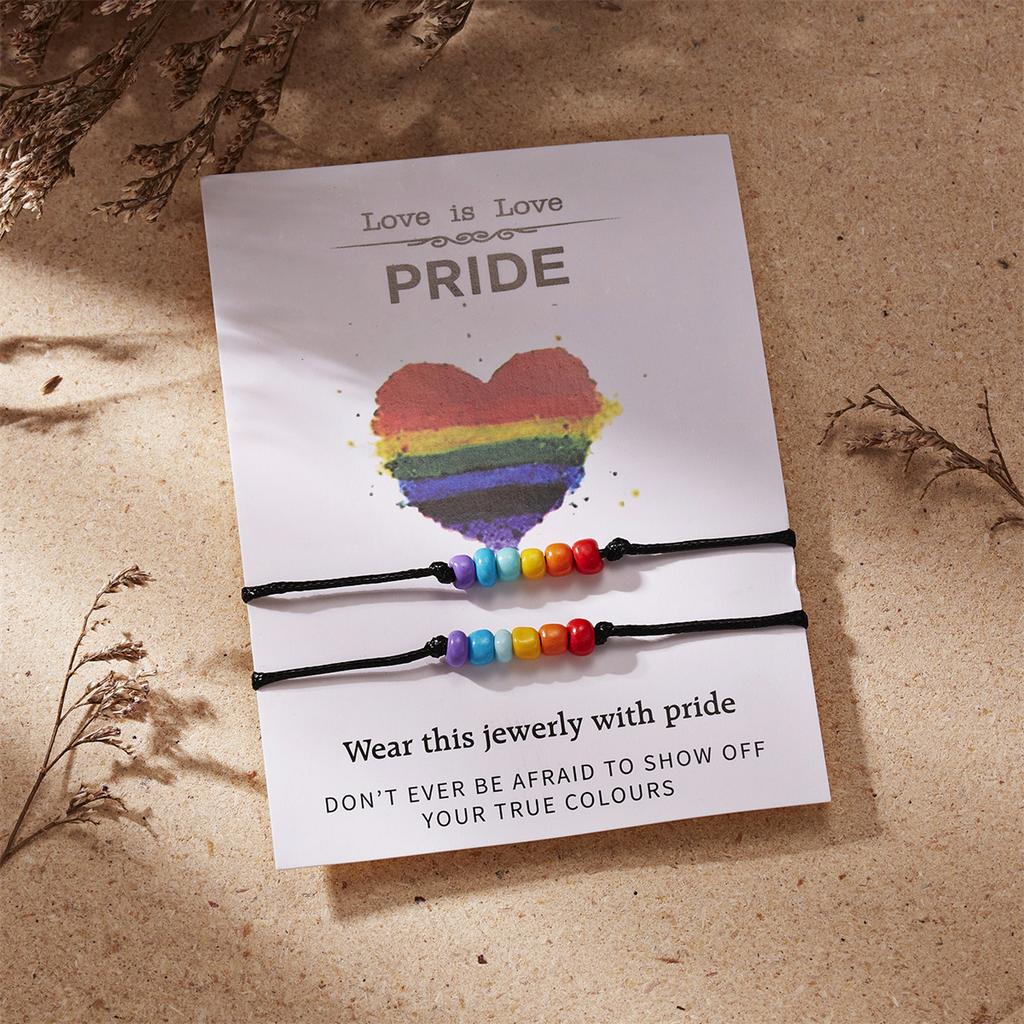 2 szt./zestaw Ręcznie robione Żywiczne Kryształowe Tęczowe Koralikowe Bransoletki LGBT Dla Kobiet Mężczyzn Ręcznie robione Plecione Bransoletki dla Pary Biżuteria Miłość Duma