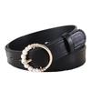 Imitation Leather Women Belt Faux Pearls Pin Buckle Adjustable Holes Design Waistband Versatile Fashion Accessory