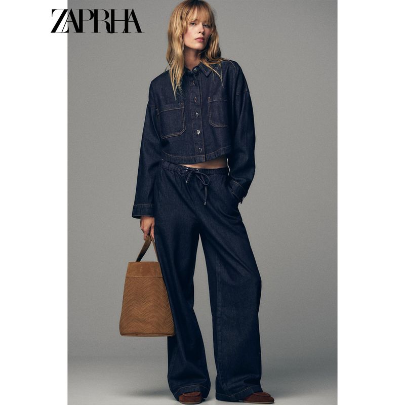 Zaprha 2025 Autumn New Women Simple and Versatile Denim Short Lapel Long sleeve Shirts Outerwear 1934231