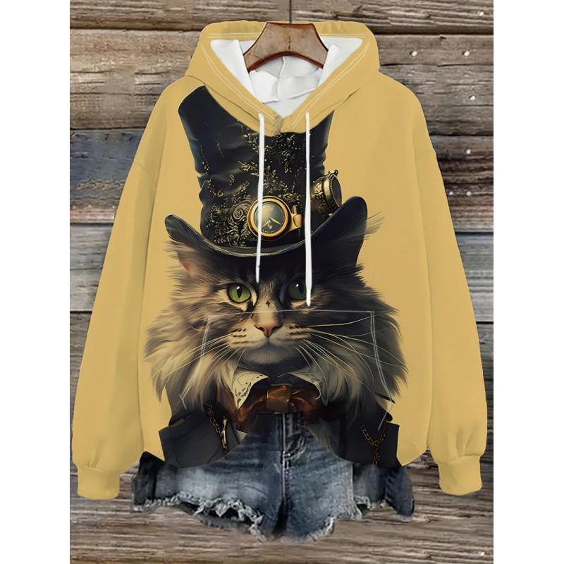 Womens Oversized Hooded Sweatshirt With Cartoon Animal Print Casual Streetwear Top Fall 2025