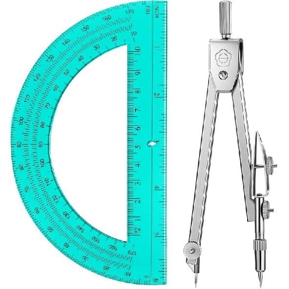 Drawing Compass and 6 Inch Protractor, Student Geometry Math Set
