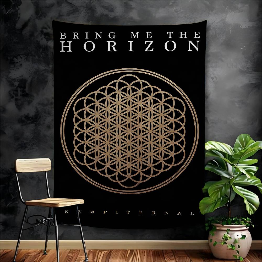 Bring Me The BMTH Horizon DIY Wandteppich Hängendes Tarot Hippie Wandteppiche Schlafsaal INS Heimdekoration 74x94cm(29x37in) black