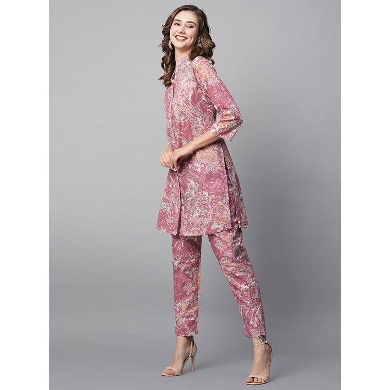 rytras Women s Cotton Printed Straight Kurta and Pant Set(Light Pink,M) 2XL