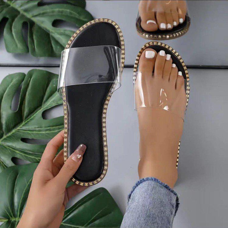 Plus Size Women's Summer 2024 PVC Strap Flat Sandals - Lightweight, Cross-Border Style