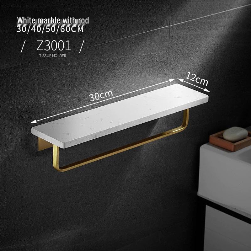 No-Drill Wall-Mounted Marble Bathroom Shelf & Towel Rack