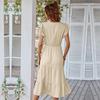 Sexy V Neck Solid Color Flying Sleeve A Line Dress for Spring Summer Vacation Leisure S XL