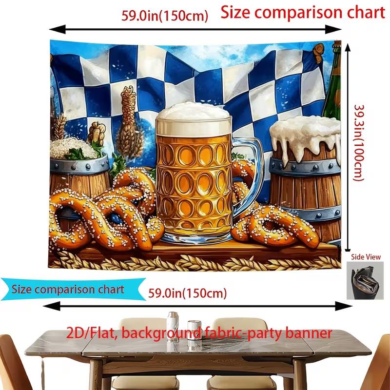 2D Oktoberfest Bier Brezel Banner Blau Weiß Karierte Fahne Kulisse für Party