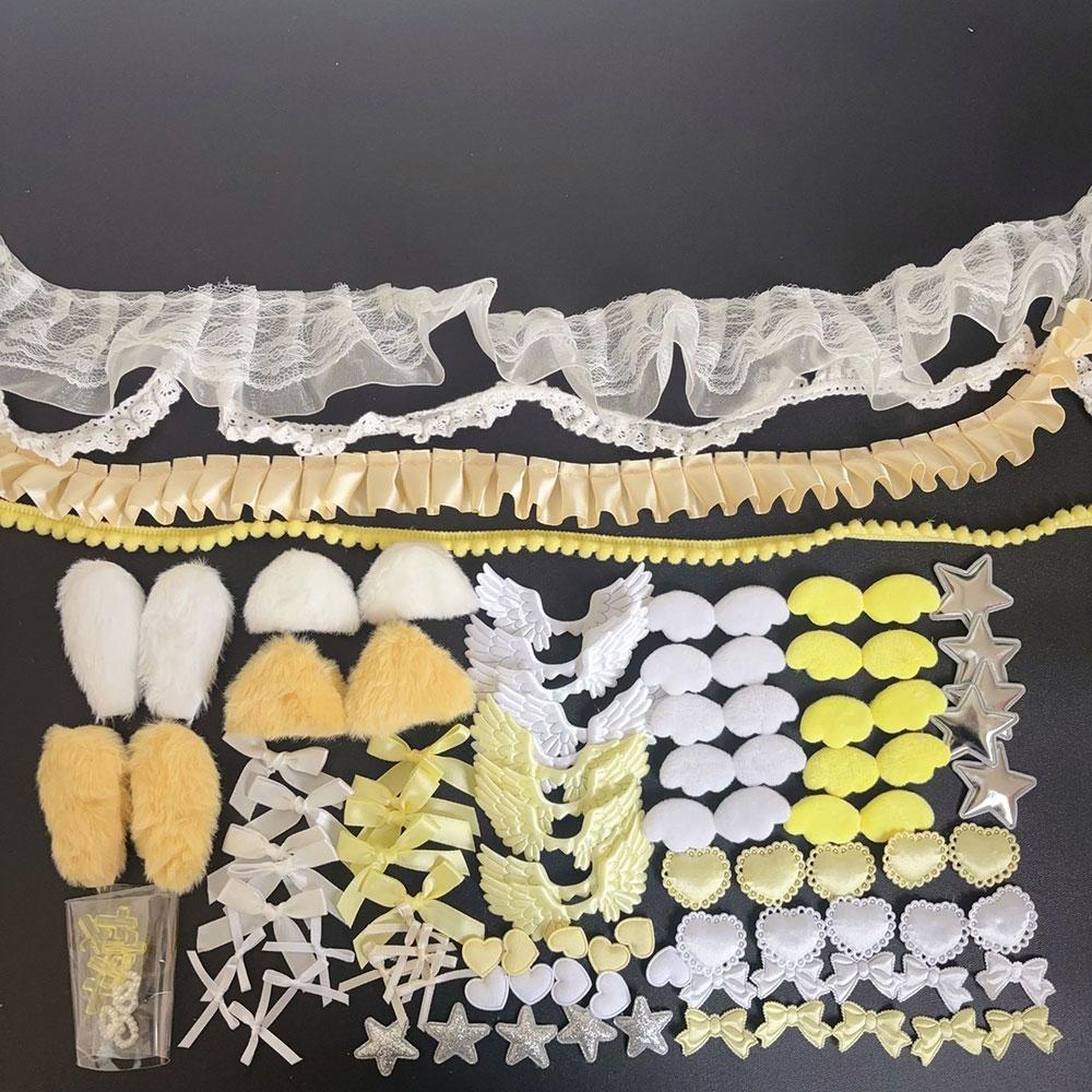 DIY Plush Ribbon Lace Trim Handmade Material Kit Angel Wings Plush Bunny Ears Bow Heart Star Handmade Colorful Material Pack Set