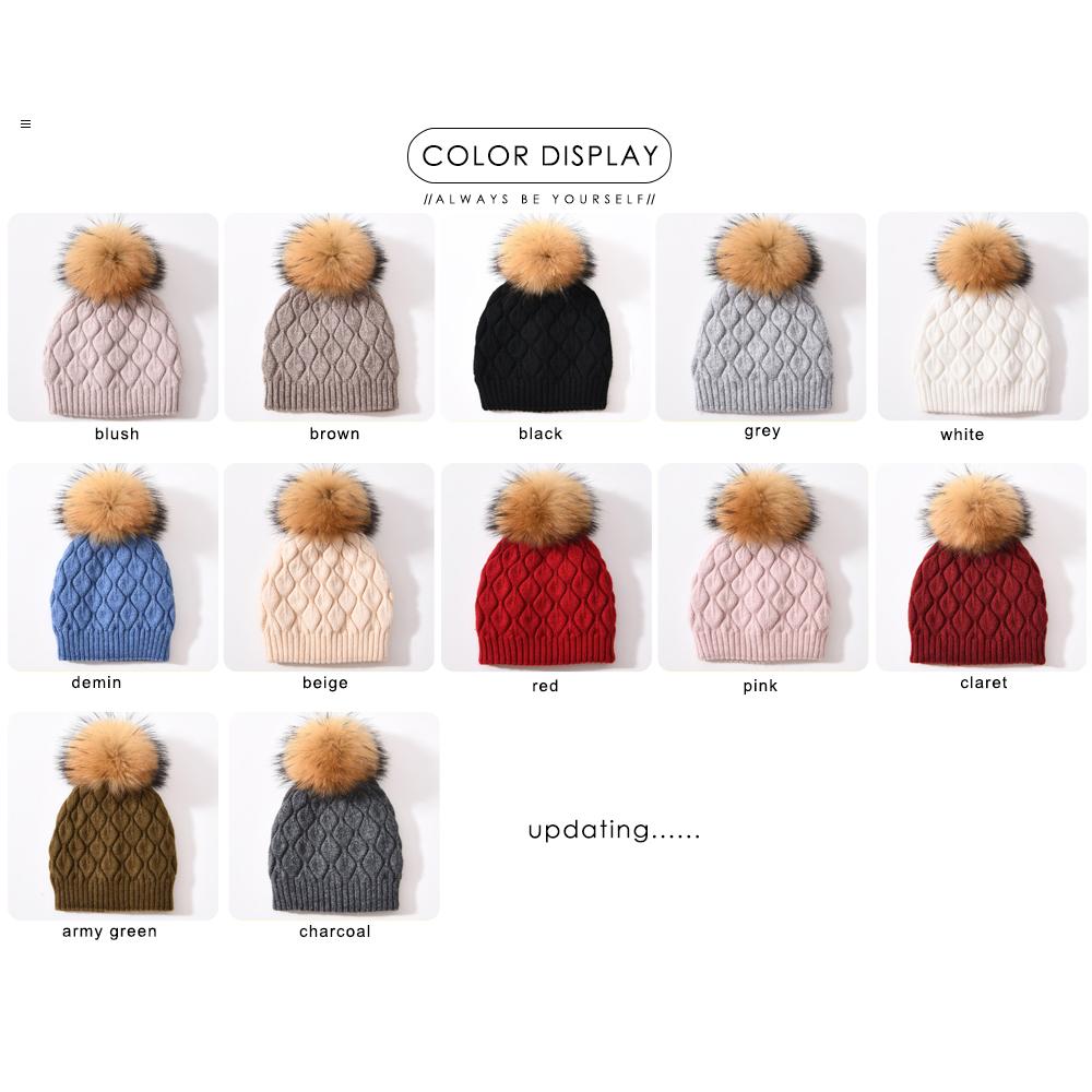Jxwatcher Women Winter Hat Real Fur Pompom Angora Knitted Wool Beanie Fashion Casual Outdoor Thick Ladies Warm Fur Ball Hats New