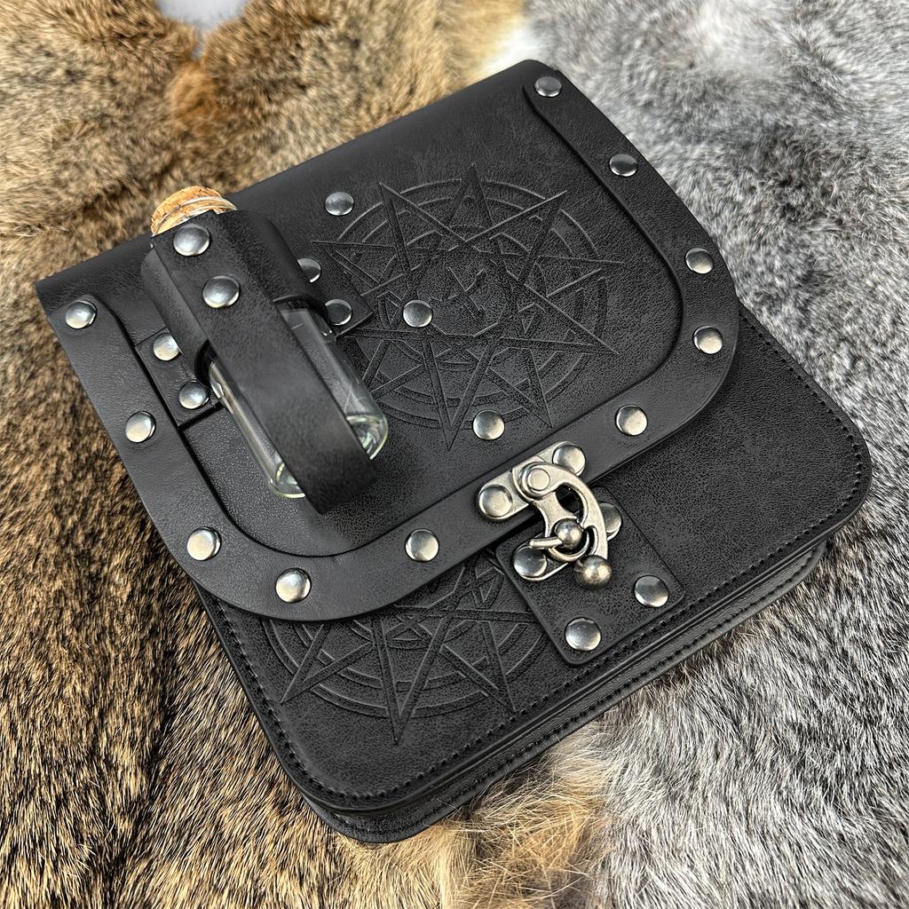 Mittelalterliche Ledergürteltaschen mit Phiolen, Zauberer-Hüfttaschen, Seitenpack, Mittelalterliches Kostümzubehör für Cosplay