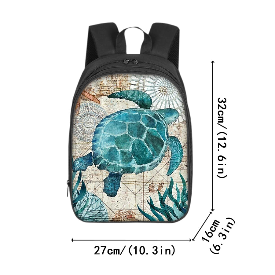Green Sea Turtle Pattern Double Layered Backpacks for Boy and Girls Best Gifts 2D Flat Cartoon School Bag for Children