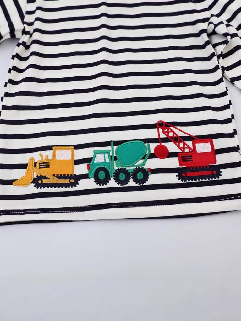 Boys' Striped Long-Sleeve Cotton T-Shirt, Autumn Round Neck Baby Outerwear