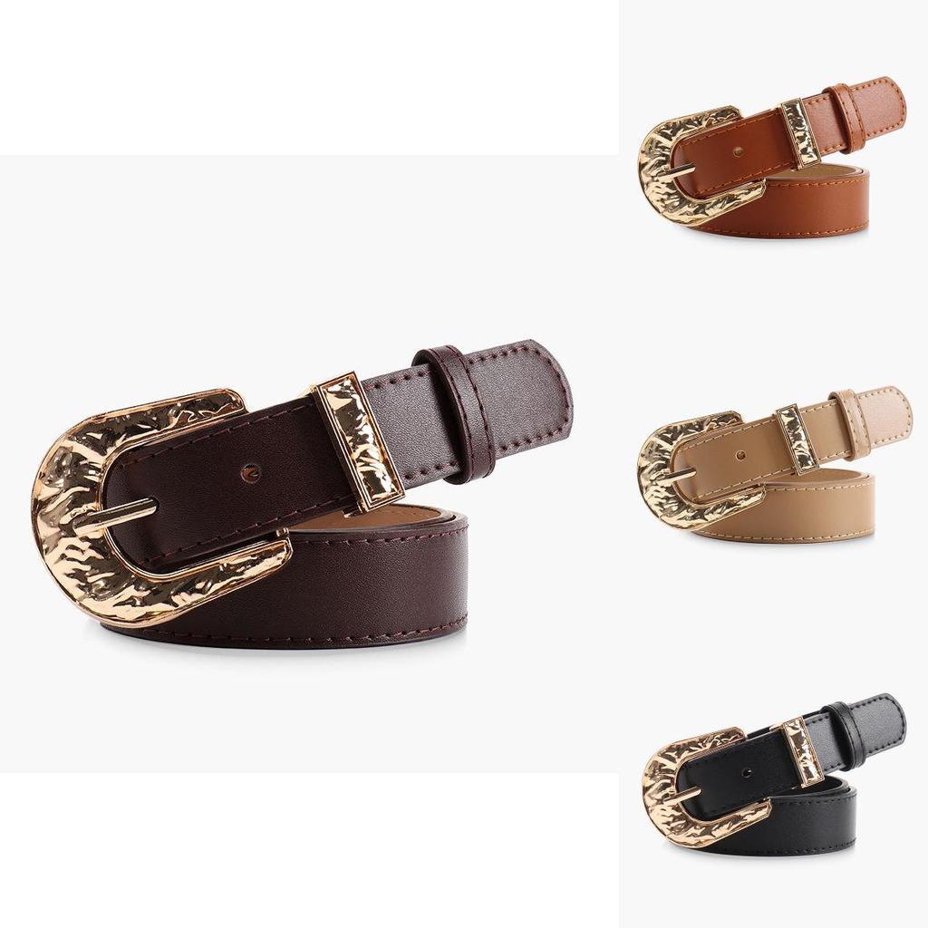 Minimalist Pu Alloy Buckle Belt For Women With Irregular Texture For Casual And Office Wear