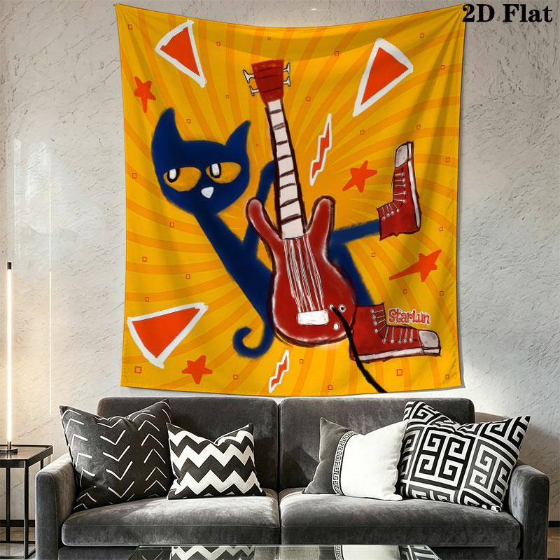 Pete Cat Joy Wall Hanging Printed Fabric Blanket Decorative Tapestries for Bedroom Living Room Home Decor