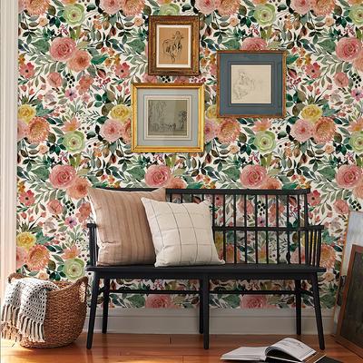 Pink Floral PVC Home Decor Wallpaper Removable Waterproof Flower And Leaves TV Background Decoration Elegant Cabinet Sticker