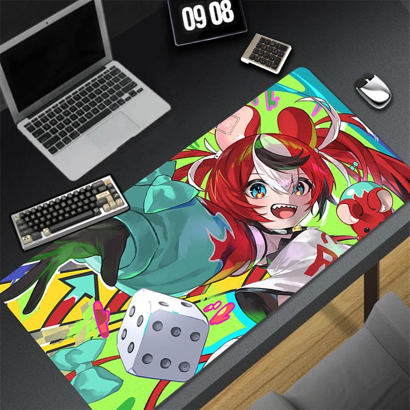 Gaming Mouse Pad Large Desk Mat Antislip Stitched Edges Cute Anime Girl Colorful Cartoon Print Waterproof Mat for Home