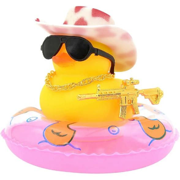 Duck Car Ornaments Yellow Duck Car Dashboard Decorations Set with Sunglasses, Swimming Ring Kids Bath Toys Home Duck Decoration